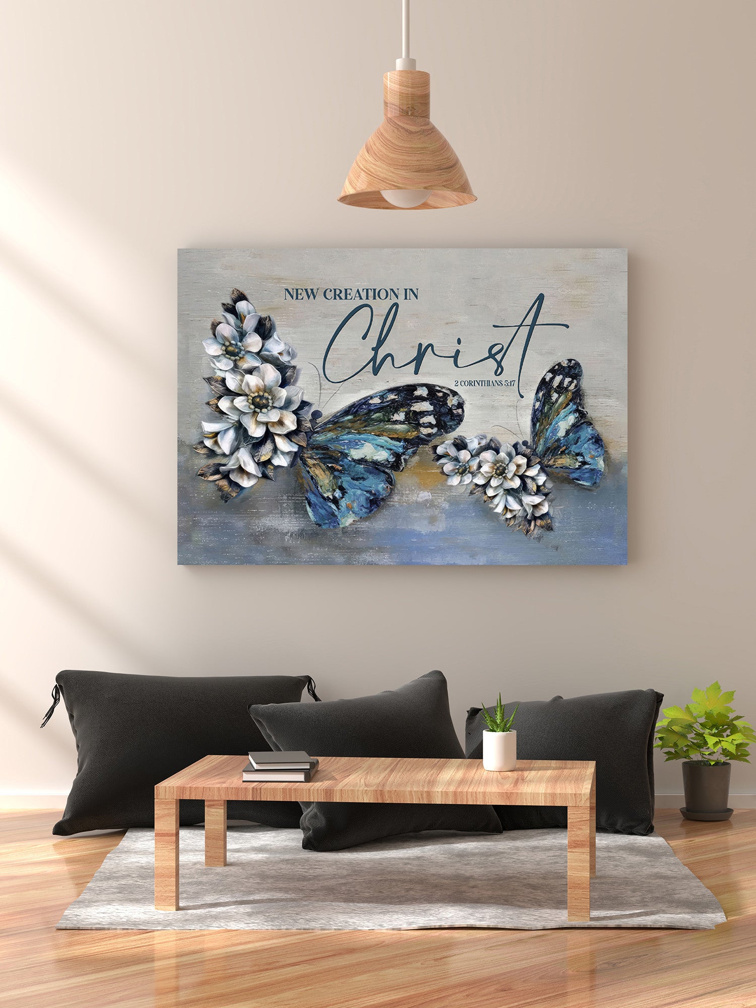 2 Cor 5:17 New creation in Christ wall art canvas, Butterflies Christian wall decor
