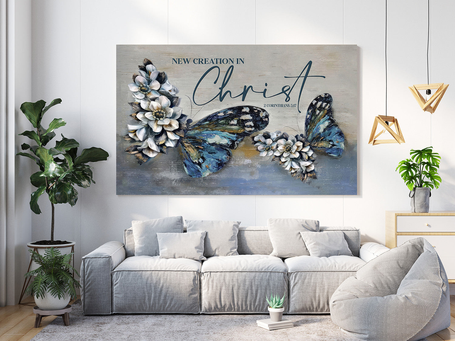 2 Cor 5:17 New creation in Christ wall art canvas, Butterflies Christian wall decor