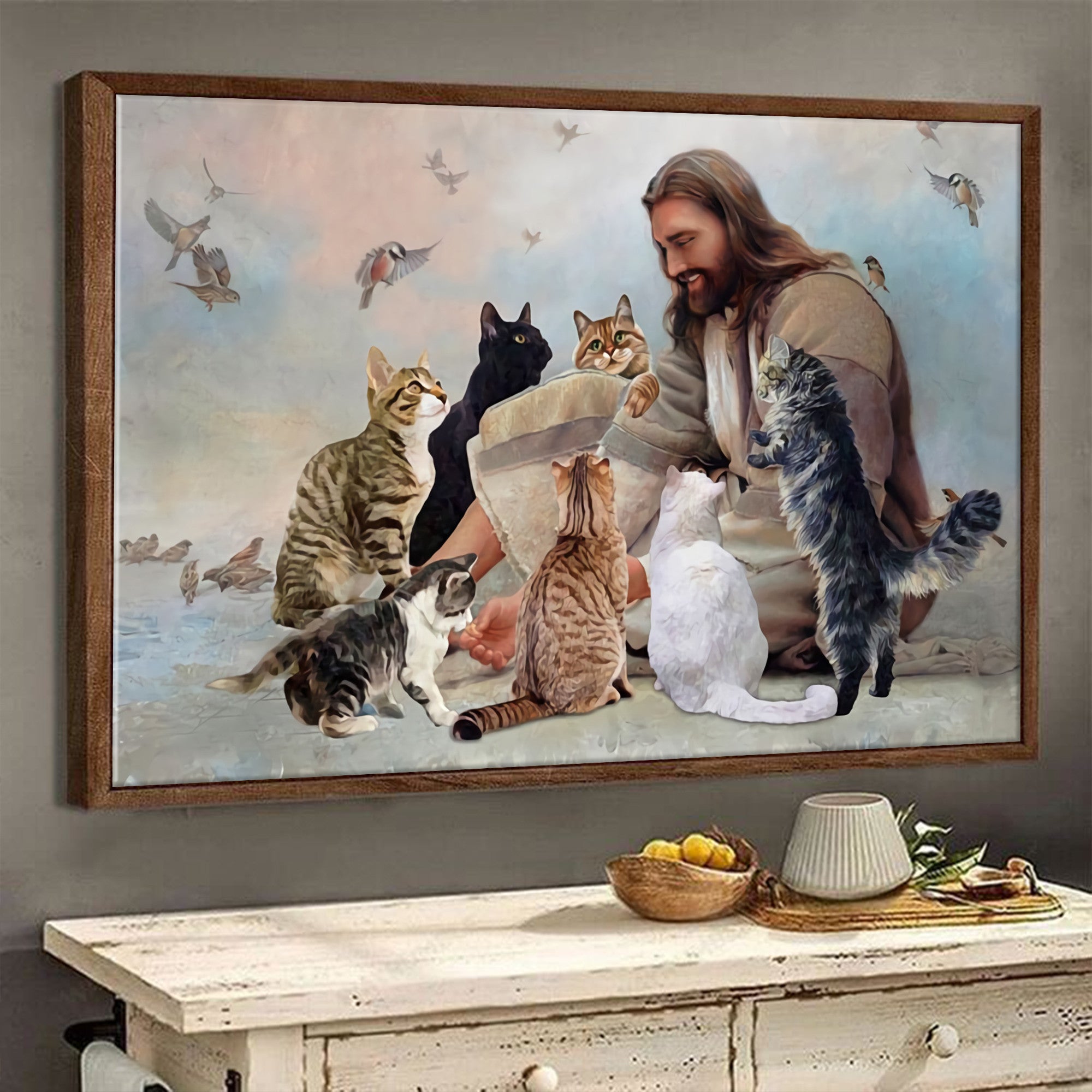 Jesus Christ With Cat Wall Art Canvas