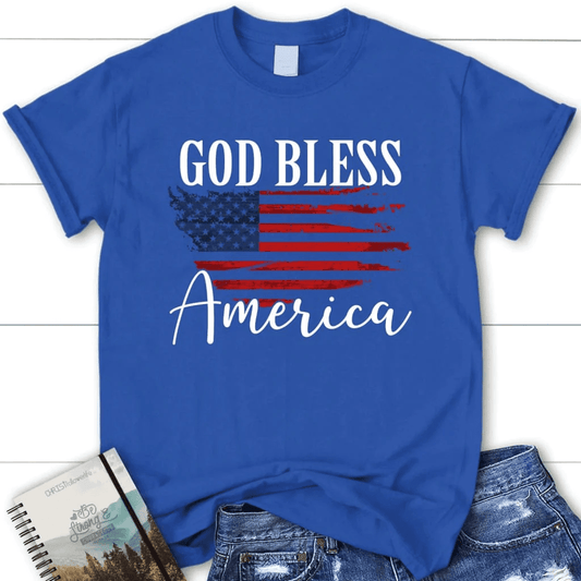 Christian Patriotic shirts: God bless America US flag women's t-shirt