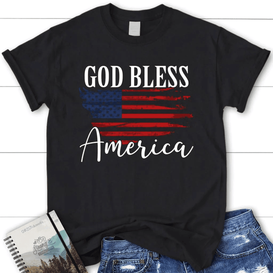 Christian Patriotic shirts: God bless America US flag women's t-shirt