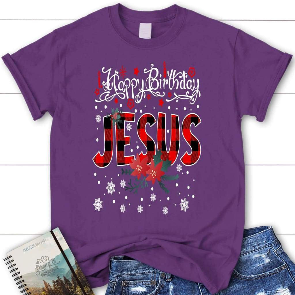 Happy Birthday Jesus, Buffalo Plaid, Women's Christmas T-shirt
