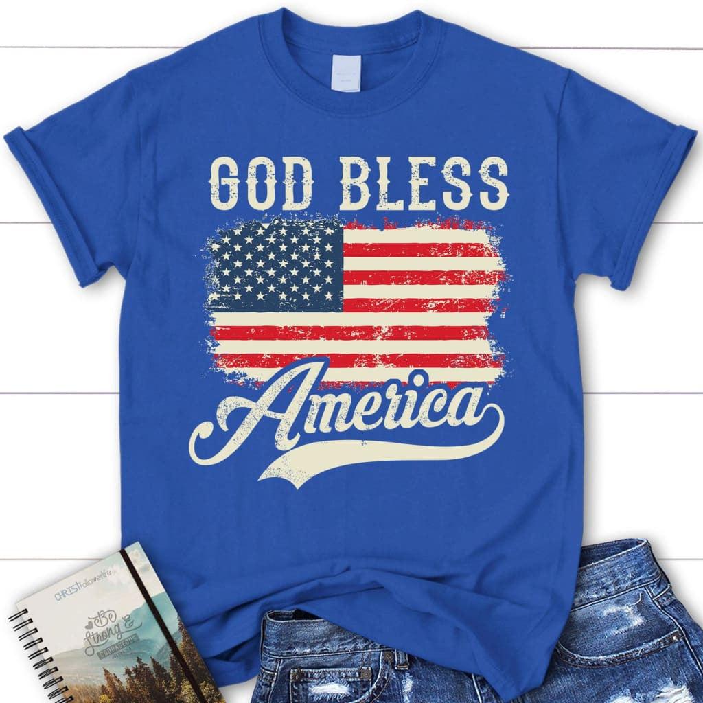 Christian Patriotic t-shirts: American flag God bless America women's t-shirt