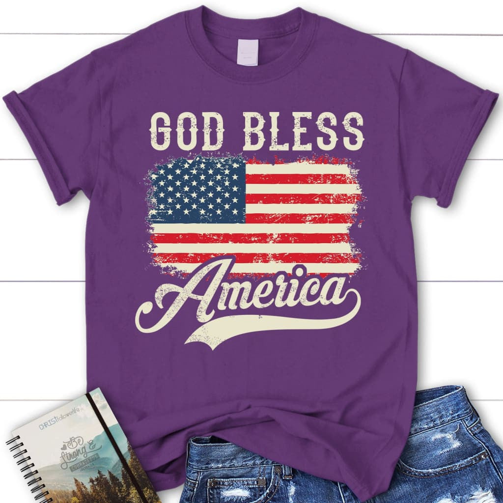 Christian Patriotic t-shirts: American flag God bless America women's t-shirt