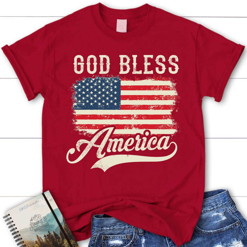 Christian Patriotic t-shirts: American flag God bless America women's t-shirt
