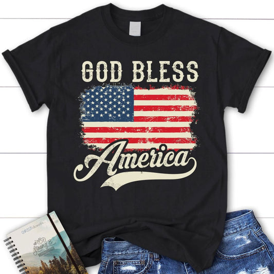 Christian Patriotic t-shirts: American flag God bless America women's t-shirt