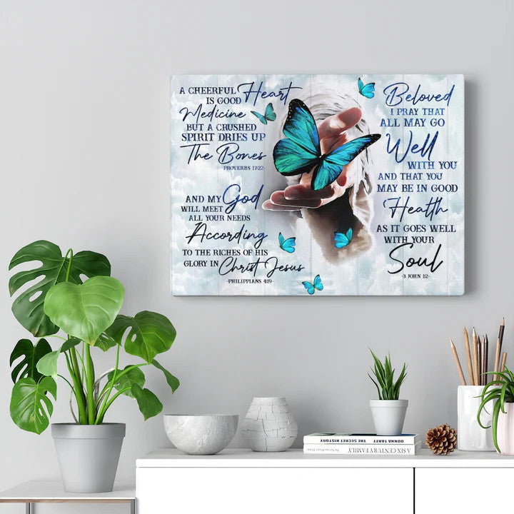 Jesus Hand Butterfly Bible Canvas